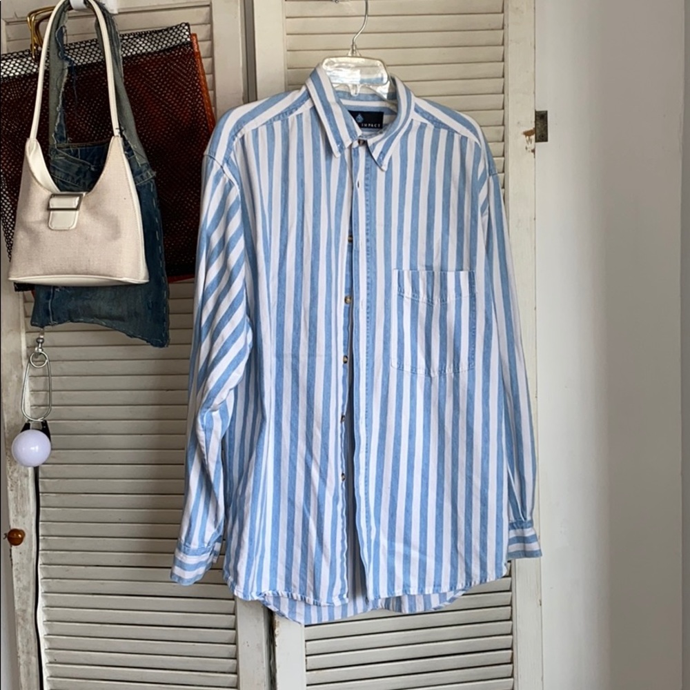 Blue striped button down shirt